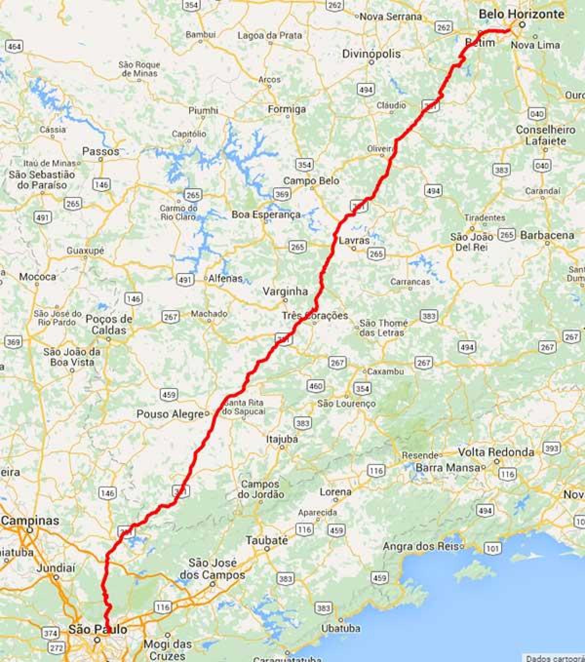 नक्शे के Fernão Dias राजमार्ग - BR 381