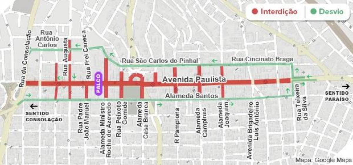 नक्शे के Paulista एवेन्यू साओ पाउलो