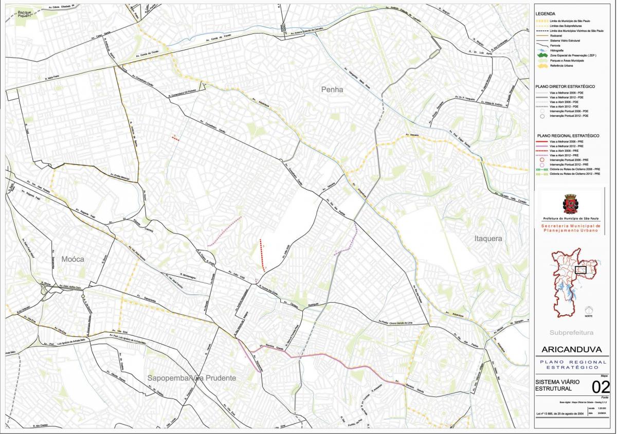 नक्शे के अरिकाण्डुवा-Vila Formosa साओ पाउलो - सड़कों