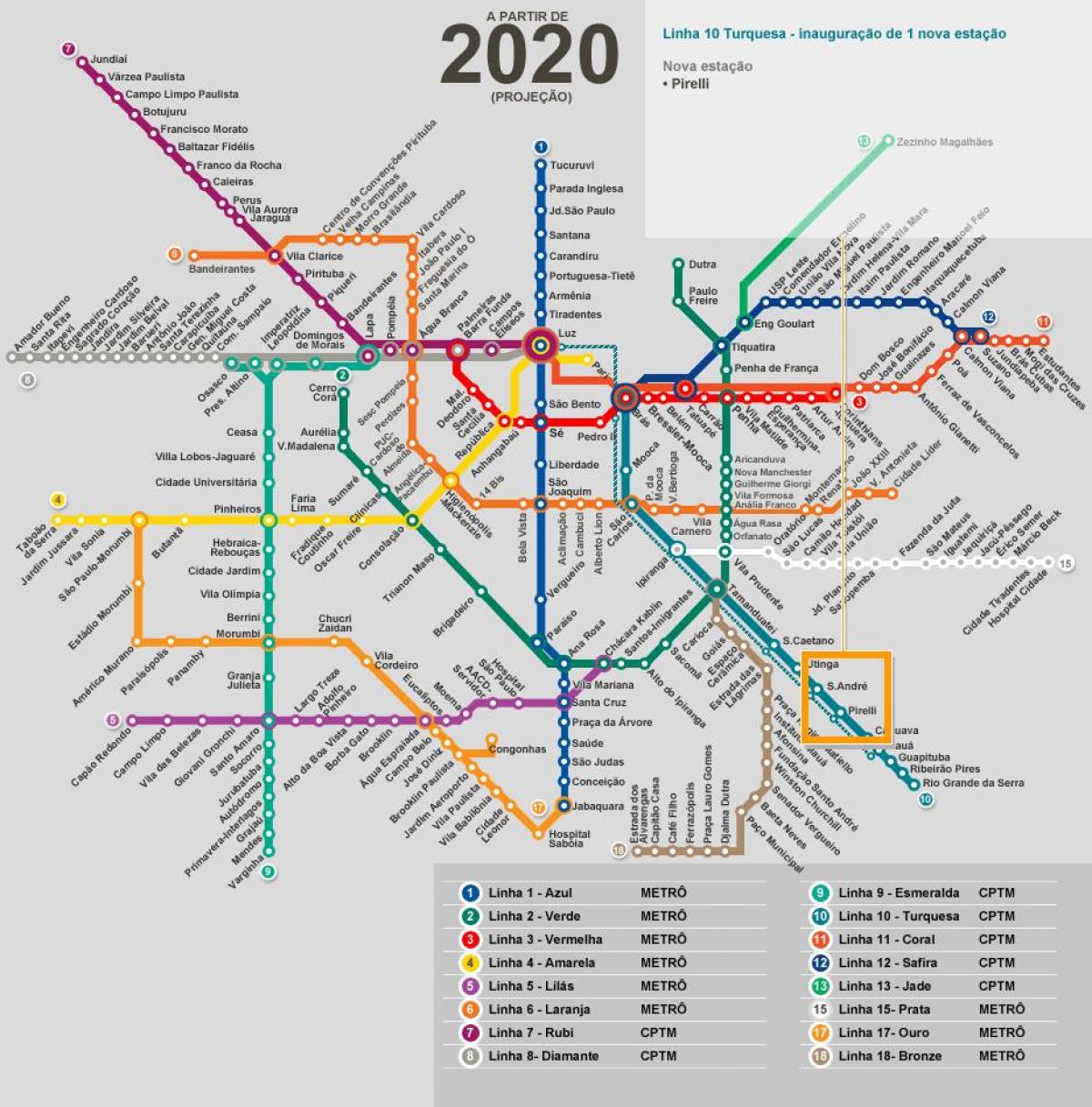 नक्शे के साओ पाउलो मेट्रो नेटवर्क