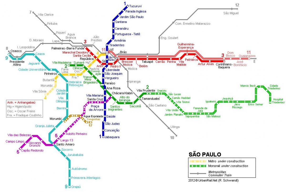 नक्शे के साओ पाउलो मोनोरेल