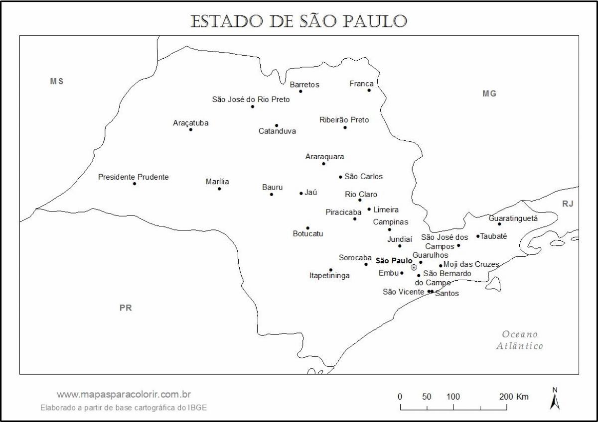 नक्शे के साओ पाउलो - मुख्य शहरों