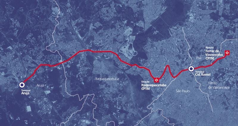 नक्शे के कॉर्रेडोर BRT metropolitano Perimetral आल्टो Tietê