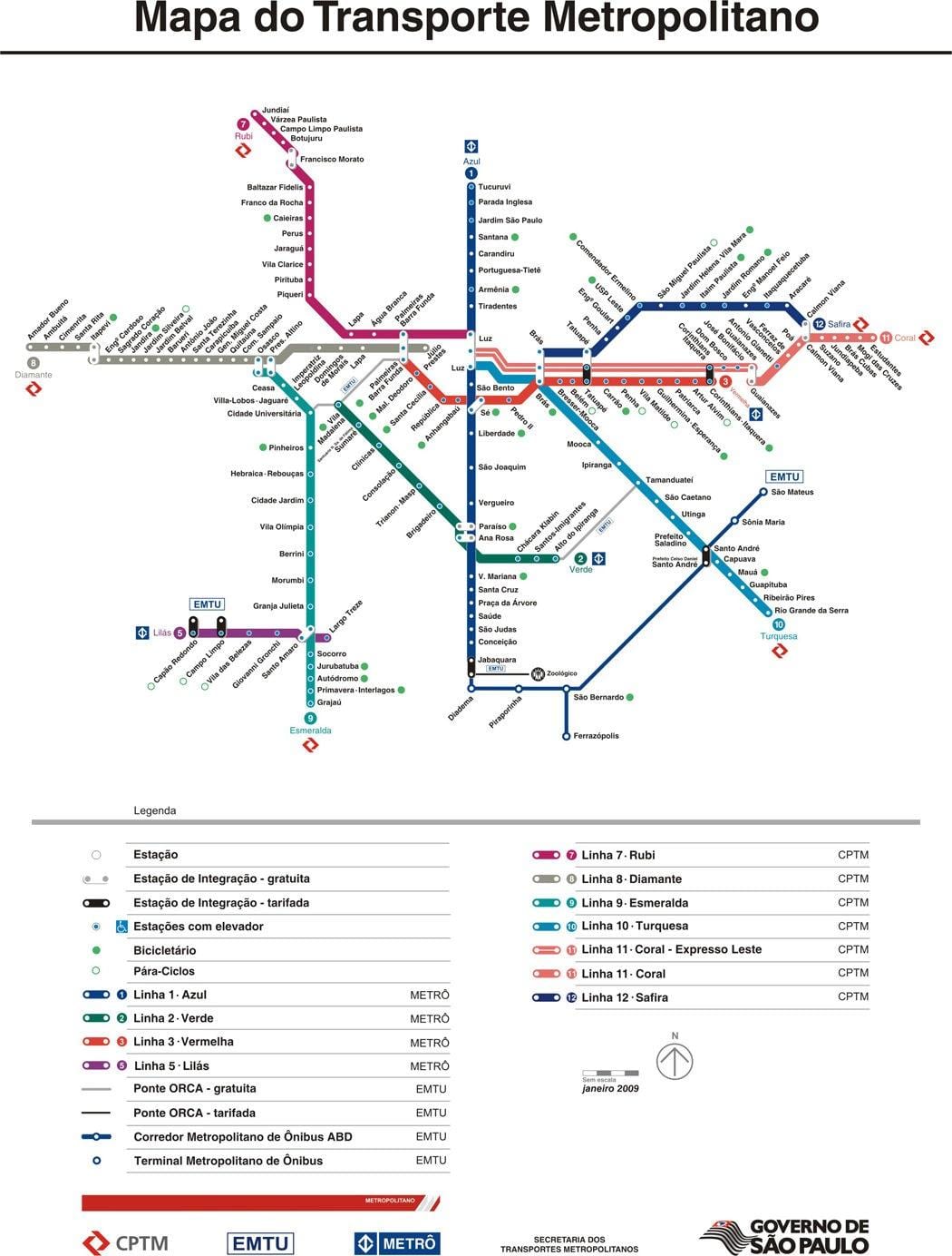 नक्शा साओ पाओलो के CPTM परिवहन