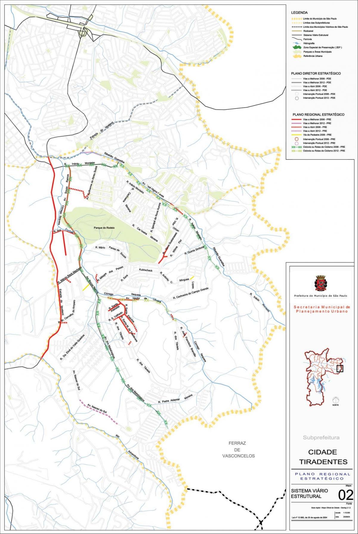 नक्शे के सिडेड तिरदेन्टेस साओ पाउलो - सड़कों